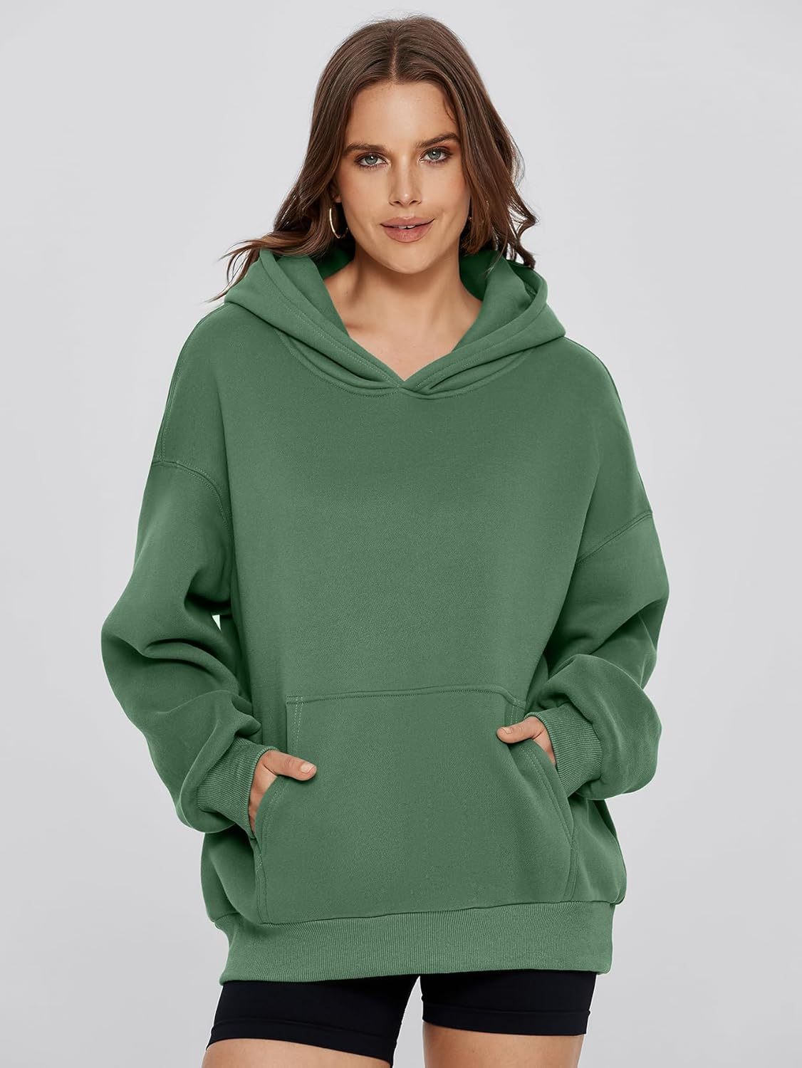Cozy Fleece Oversized Pullover Hoodie - Oliver Green