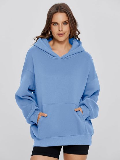 Cozy Fleece Oversized Pullover Hoodie - Light Blue