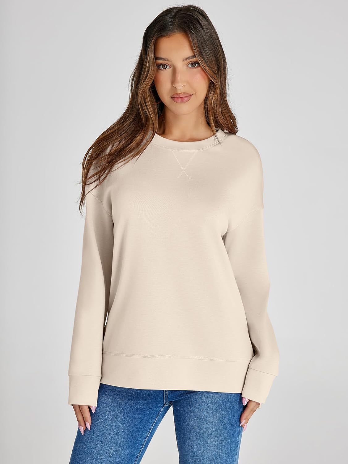 Crewneck Raglan Long Sleeve Loose Sweatshirt - Khaki