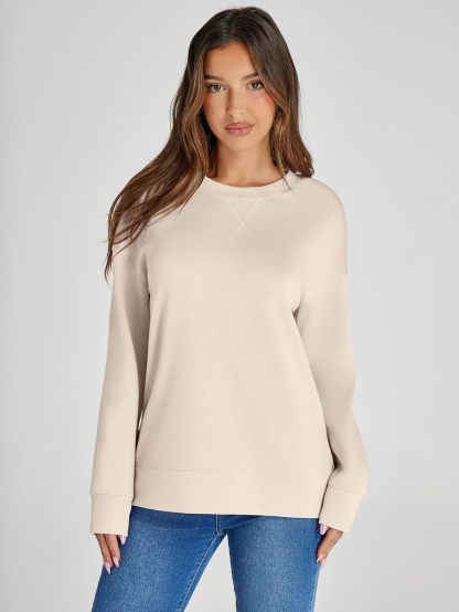 Crewneck Raglan Long Sleeve Loose Sweatshirt - Khaki
