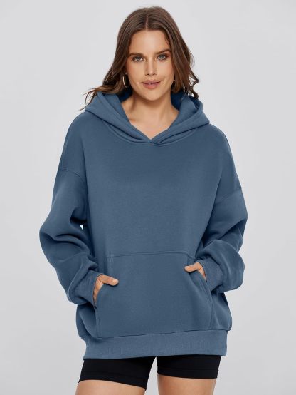 Cozy Fleece Oversized Pullover Hoodie - Navy Blue