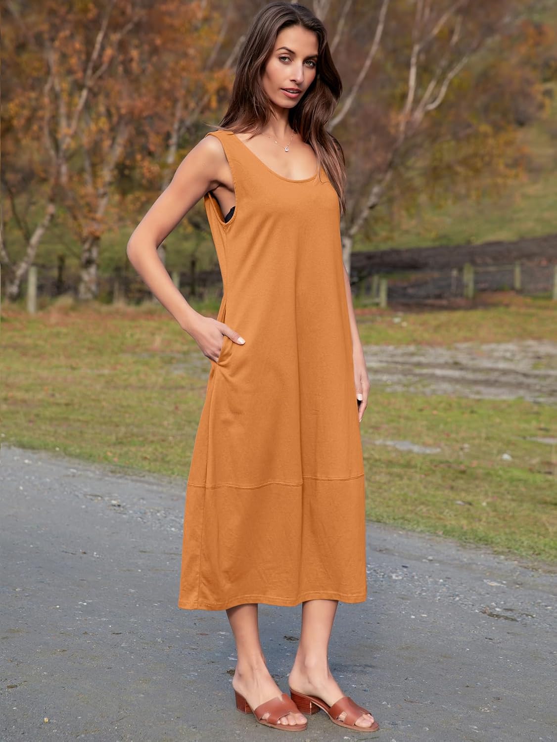 Natural Cotton Sleeveless Summer Sundress - Orange