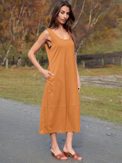 Natural Cotton Sleeveless Summer Sundress - Orange