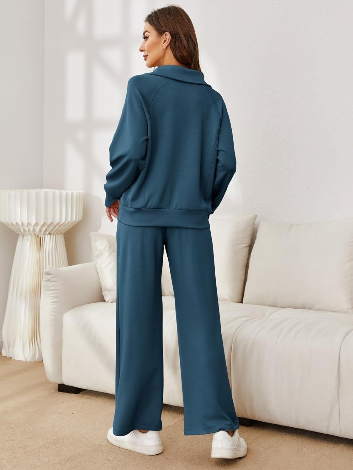 Glamaker Womens 2 Piece Outfits Sweatsuit Set Oversized Half Zip Sweatshirt Wide Leg Sweatpants Lounge Set Tracksuit