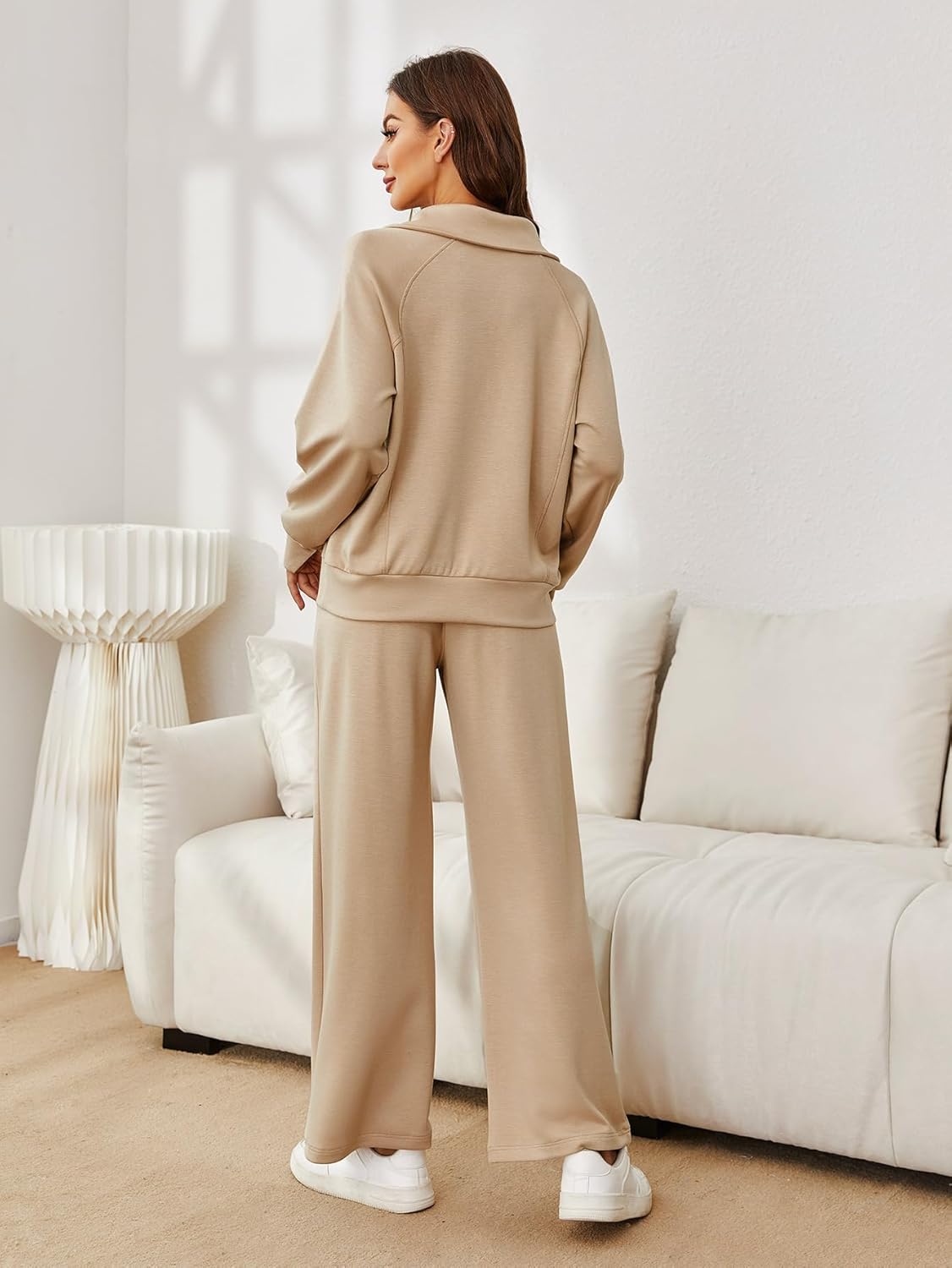 Glamaker Womens 2 Piece Outfits Sweatsuit Set Oversized Half Zip Sweatshirt Wide Leg Sweatpants Lounge Set Tracksuit