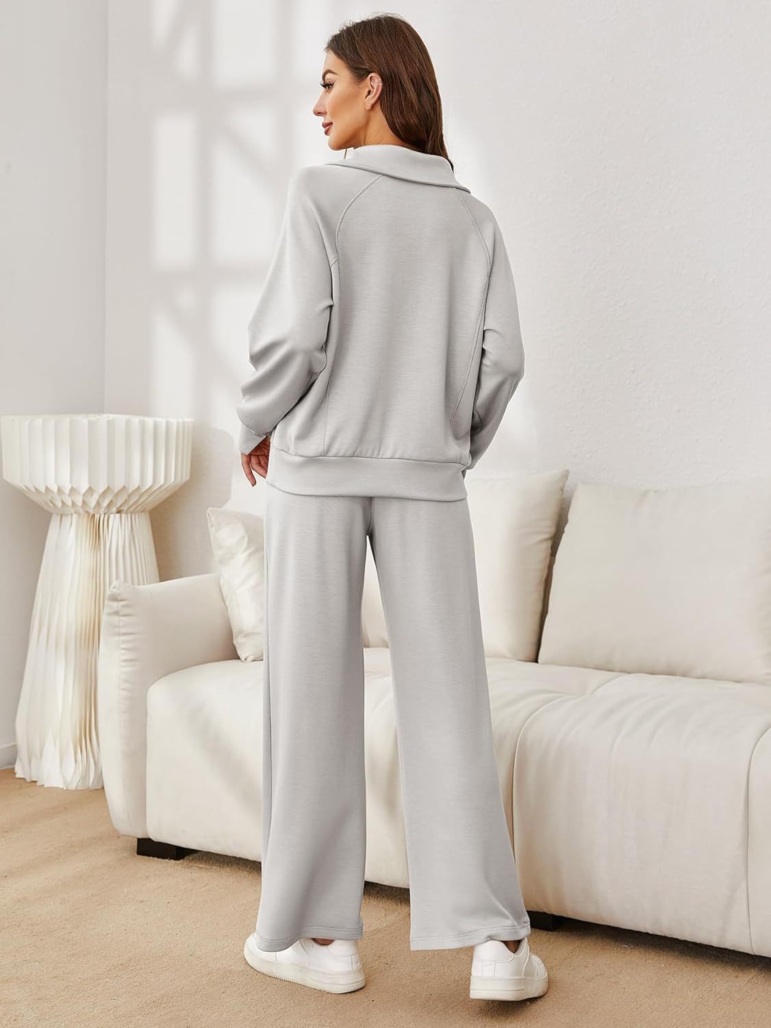 Glamaker Womens 2 Piece Outfits Sweatsuit Set Oversized Half Zip Sweatshirt Wide Leg Sweatpants Lounge Set Tracksuit
