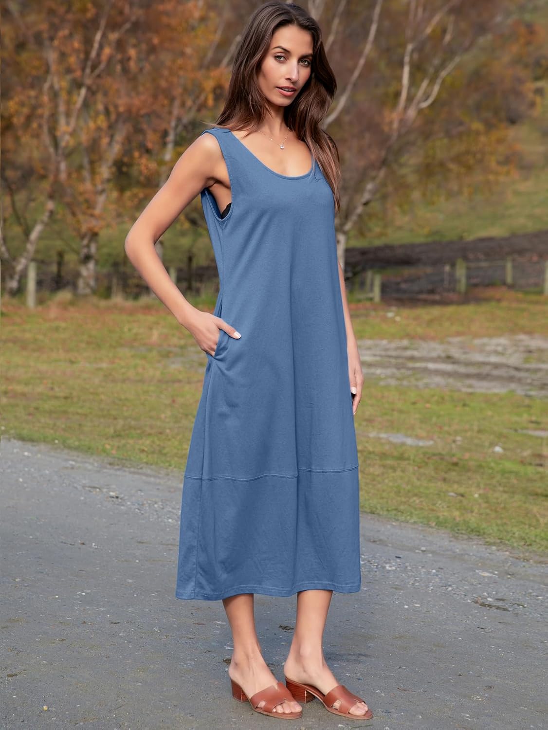 Natural Cotton Sleeveless Summer Sundress - Blue Grey