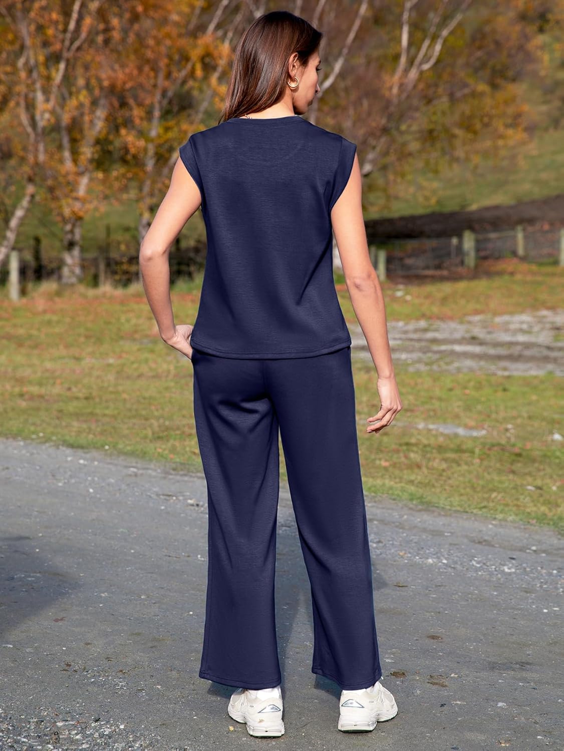 Modal Soft Drapey Two Piece Outfits Set - Navy Blue