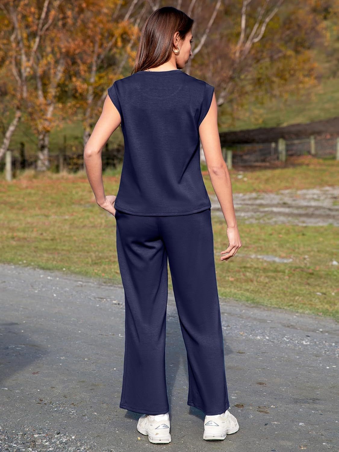 Modal Soft Drapey Two Piece Outfits Set - Navy Blue