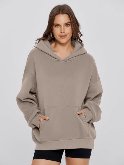 Cozy Fleece Oversized Pullover Hoodie - Coffee Grey