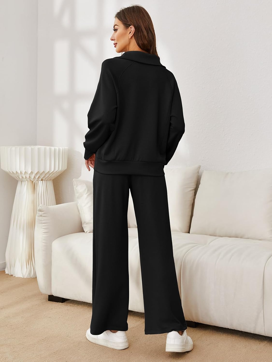 Glamaker Womens 2 Piece Outfits Sweatsuit Set Oversized Half Zip Sweatshirt Wide Leg Sweatpants Lounge Set Tracksuit