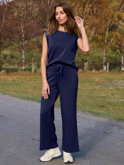 Modal Soft Drapey Two Piece Outfits Set - Navy Blue