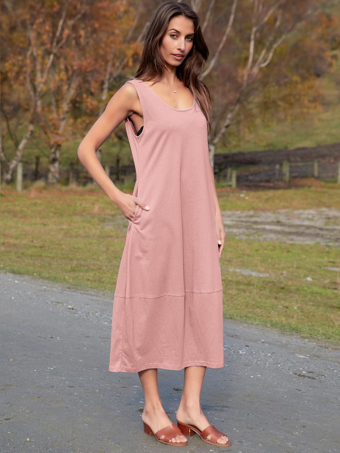Natural Cotton Sleeveless Summer Sundress - Pink