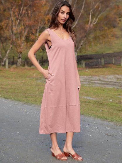 Natural Cotton Sleeveless Summer Sundress - Pink