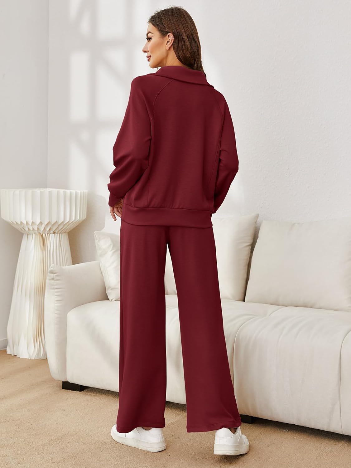 Glamaker Womens 2 Piece Outfits Sweatsuit Set Oversized Half Zip Sweatshirt Wide Leg Sweatpants Lounge Set Tracksuit