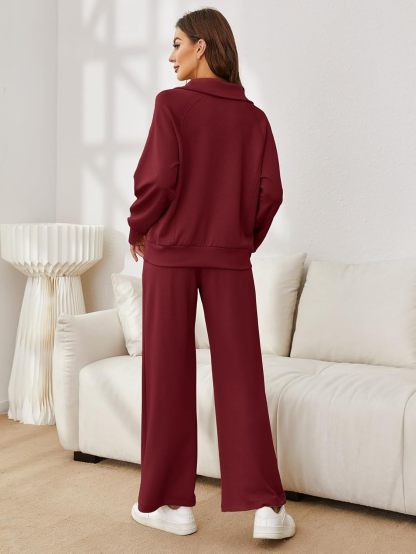 Glamaker Womens 2 Piece Outfits Sweatsuit Set Oversized Half Zip Sweatshirt Wide Leg Sweatpants Lounge Set Tracksuit