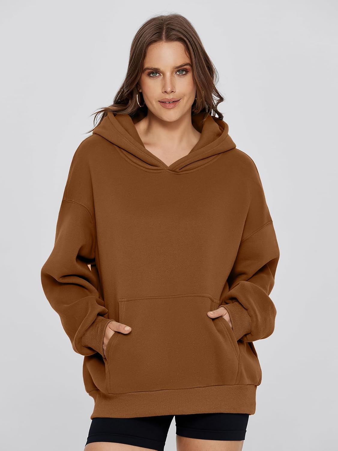 Cozy Fleece Oversized Pullover Hoodie - Coffee