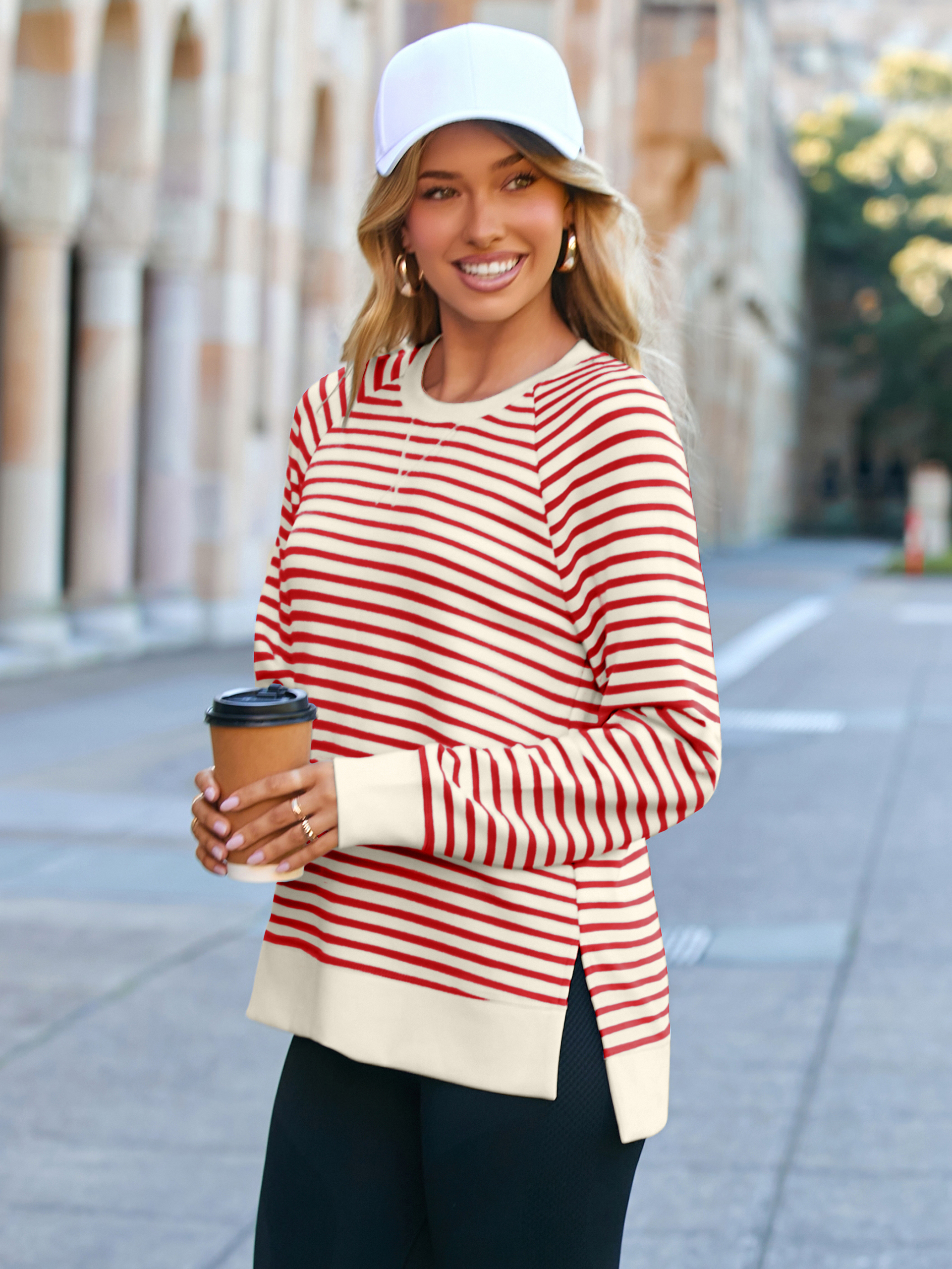 Striped Crewneck Raglan Long Sleeve Sweatshirt