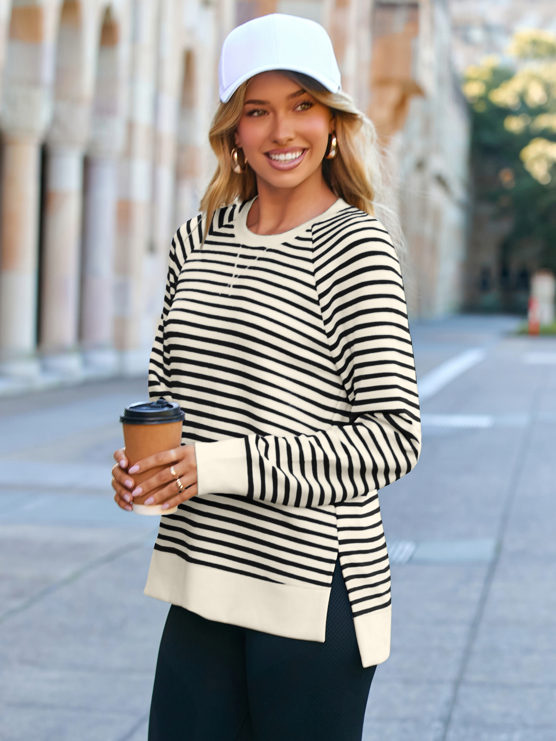 Striped Crewneck Raglan Long Sleeve Sweatshirt