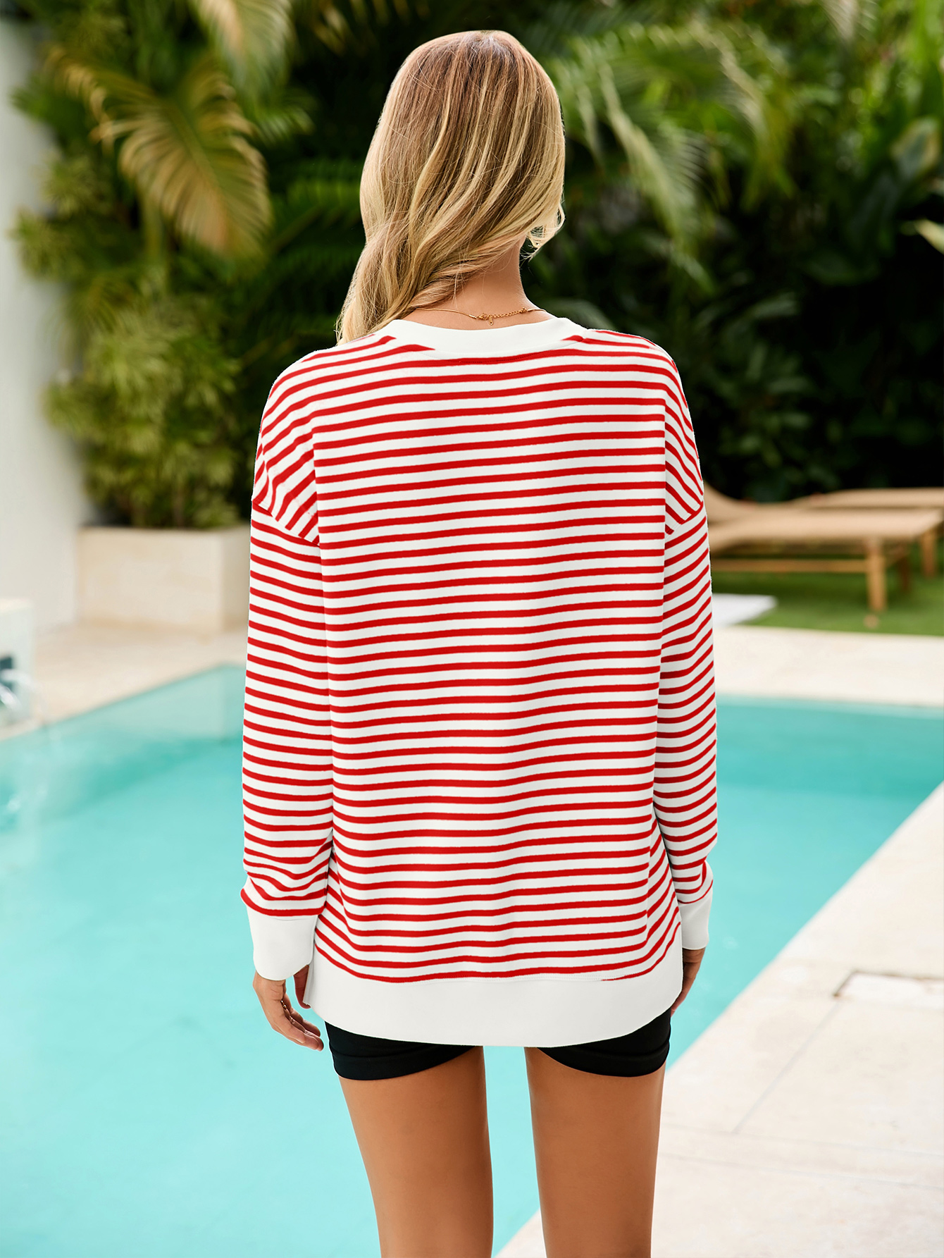 Casual Striped V-Neck Long Sleeve Pullover Top