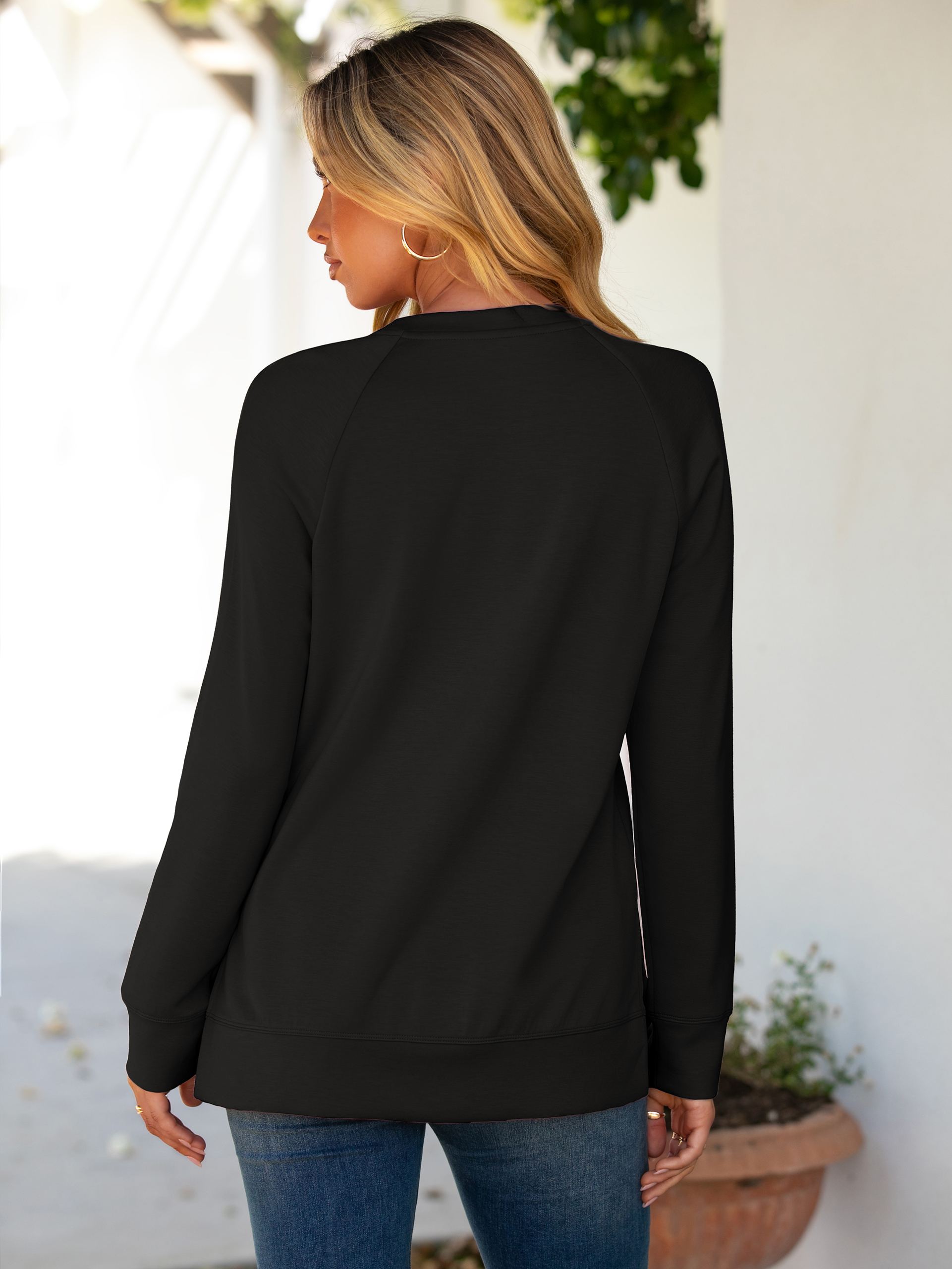 Solid Crewneck Raglan Long Sleeve Sweatshirt