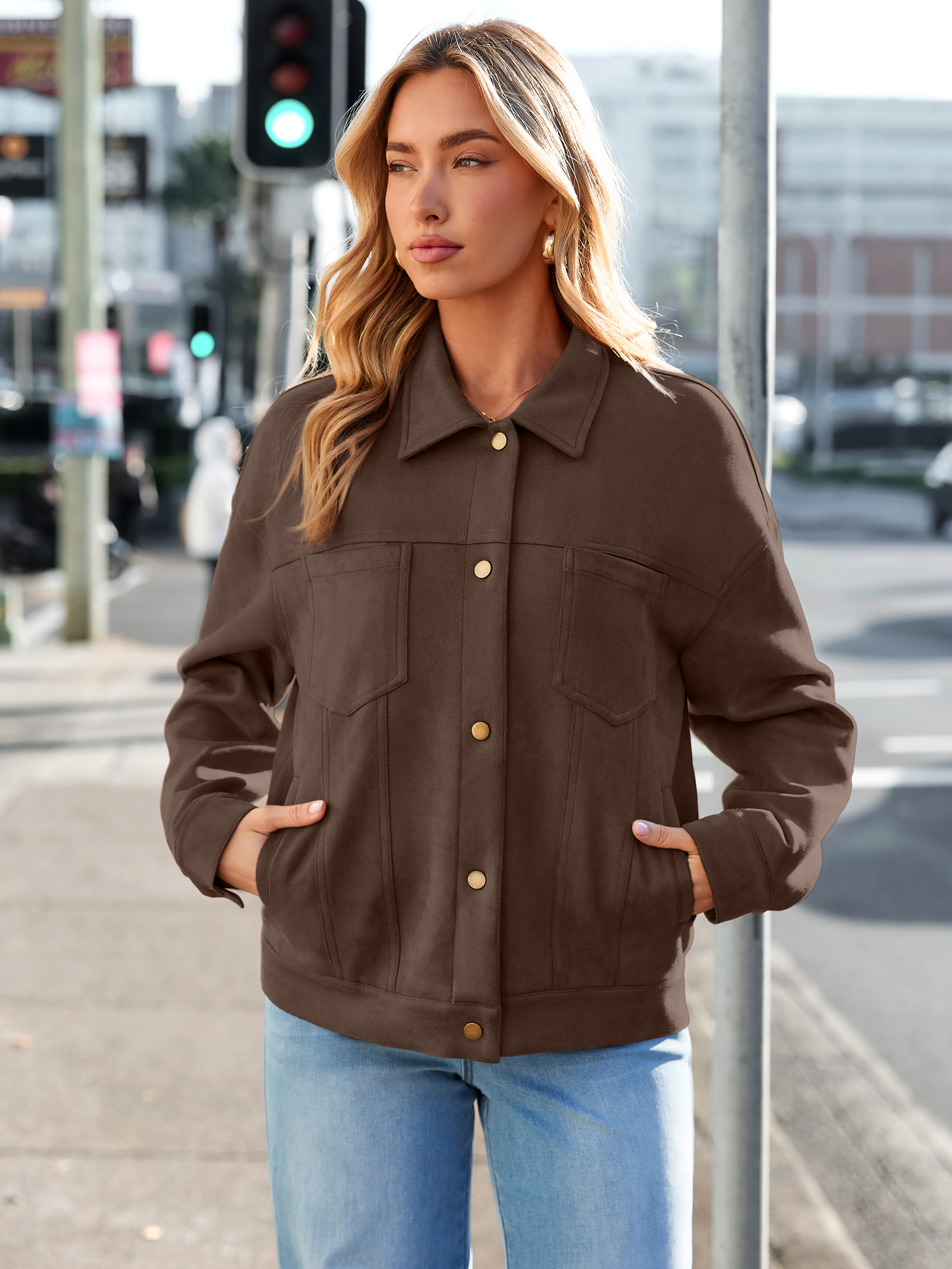 Faux Suede Button Down Cropped Jacket