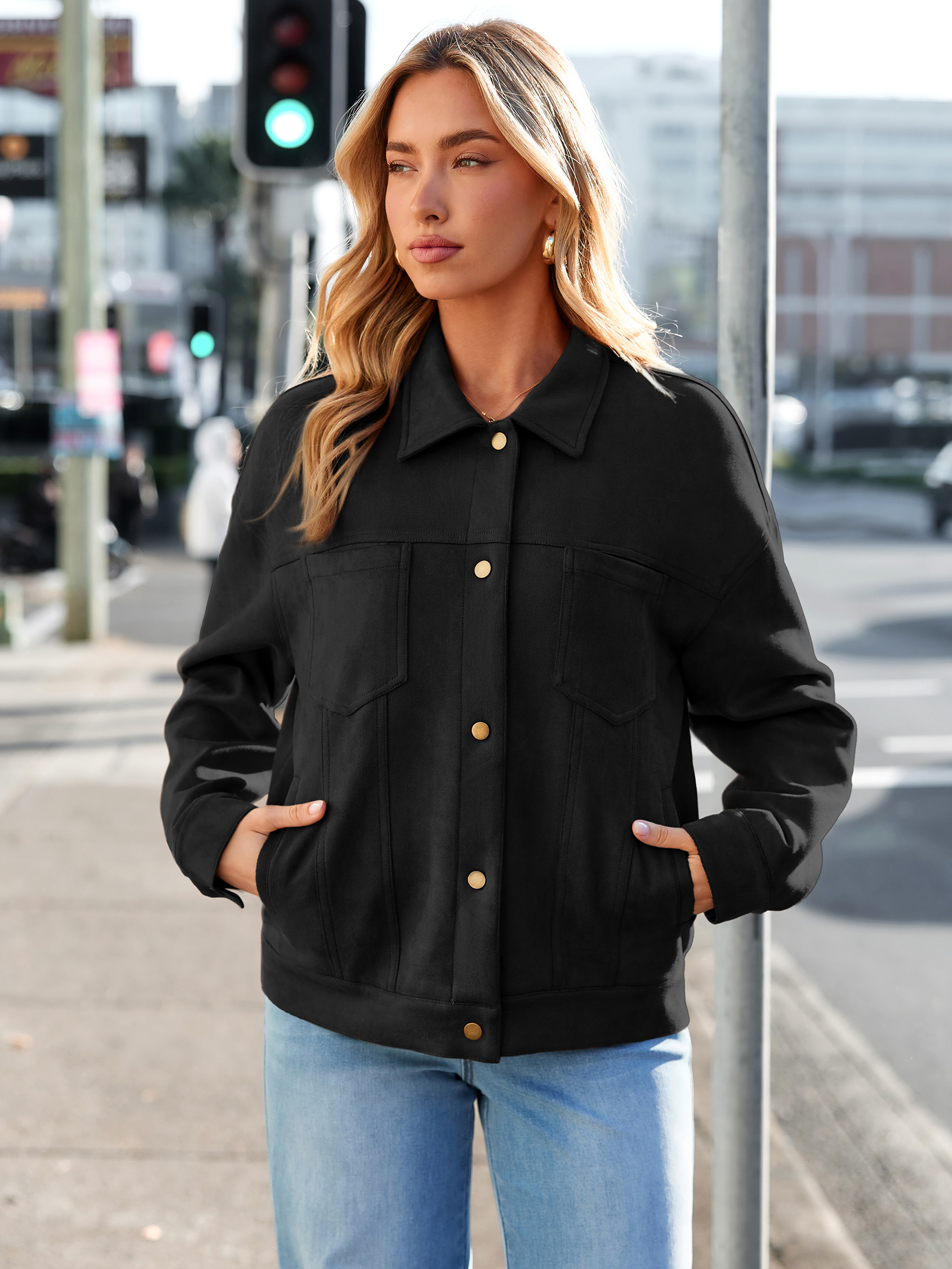Faux Suede Button Down Cropped Jacket