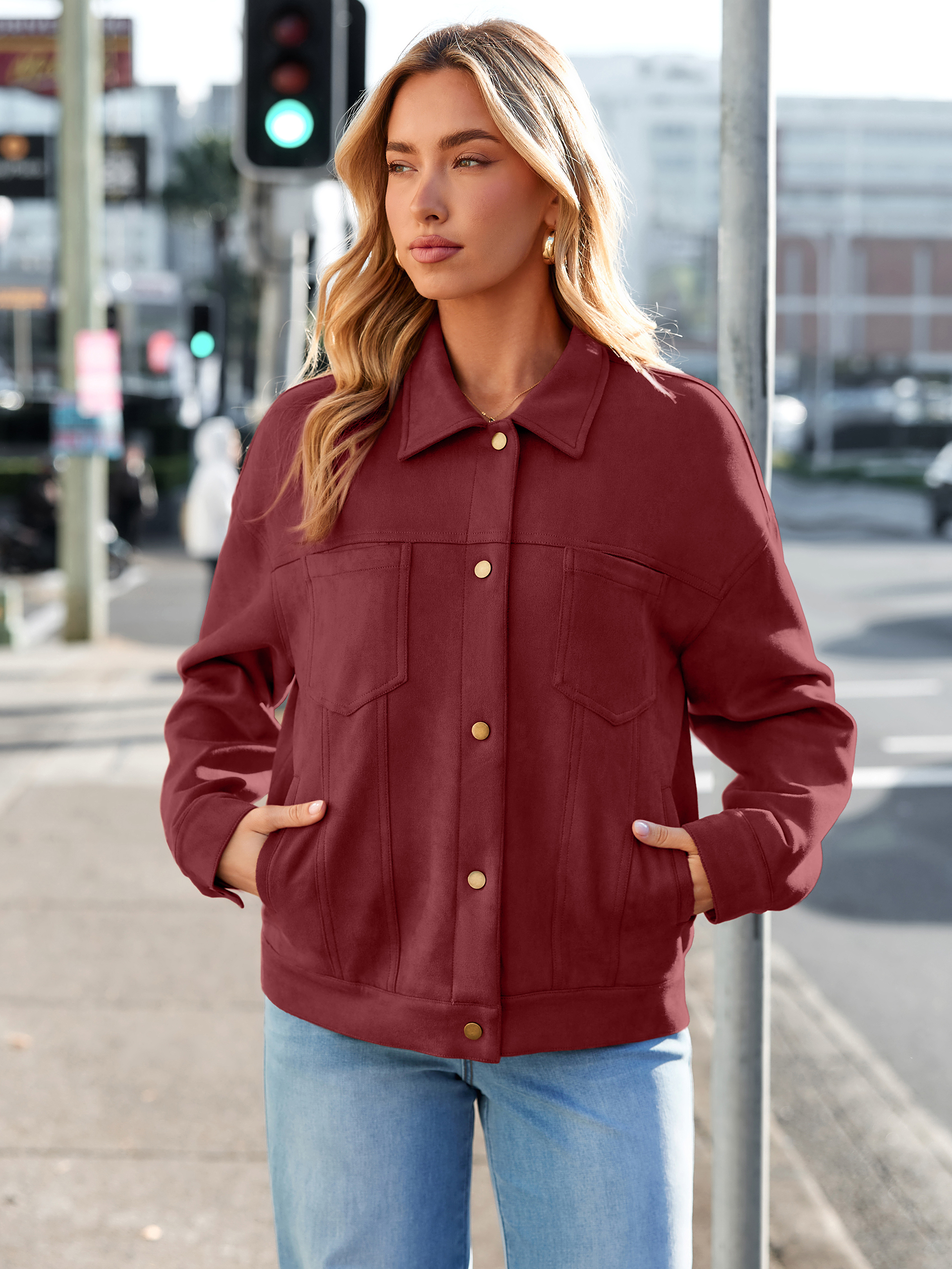Faux Suede Button Down Cropped Jacket