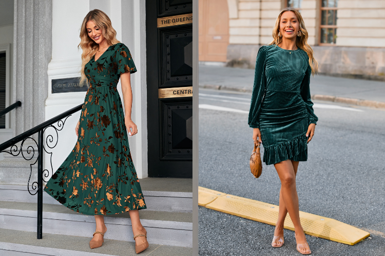  Velvet Print Wedding Guest Dress