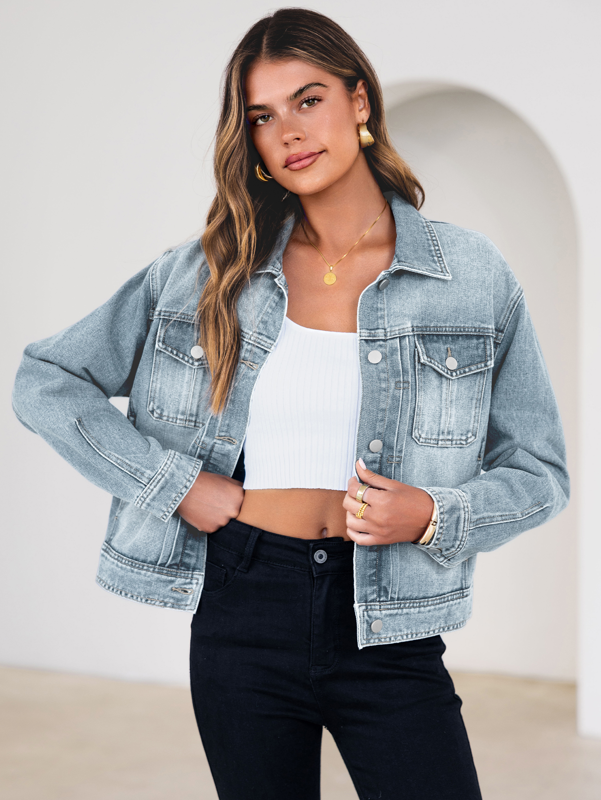 Classic Denim Trucker Jacket with Chest Pockets