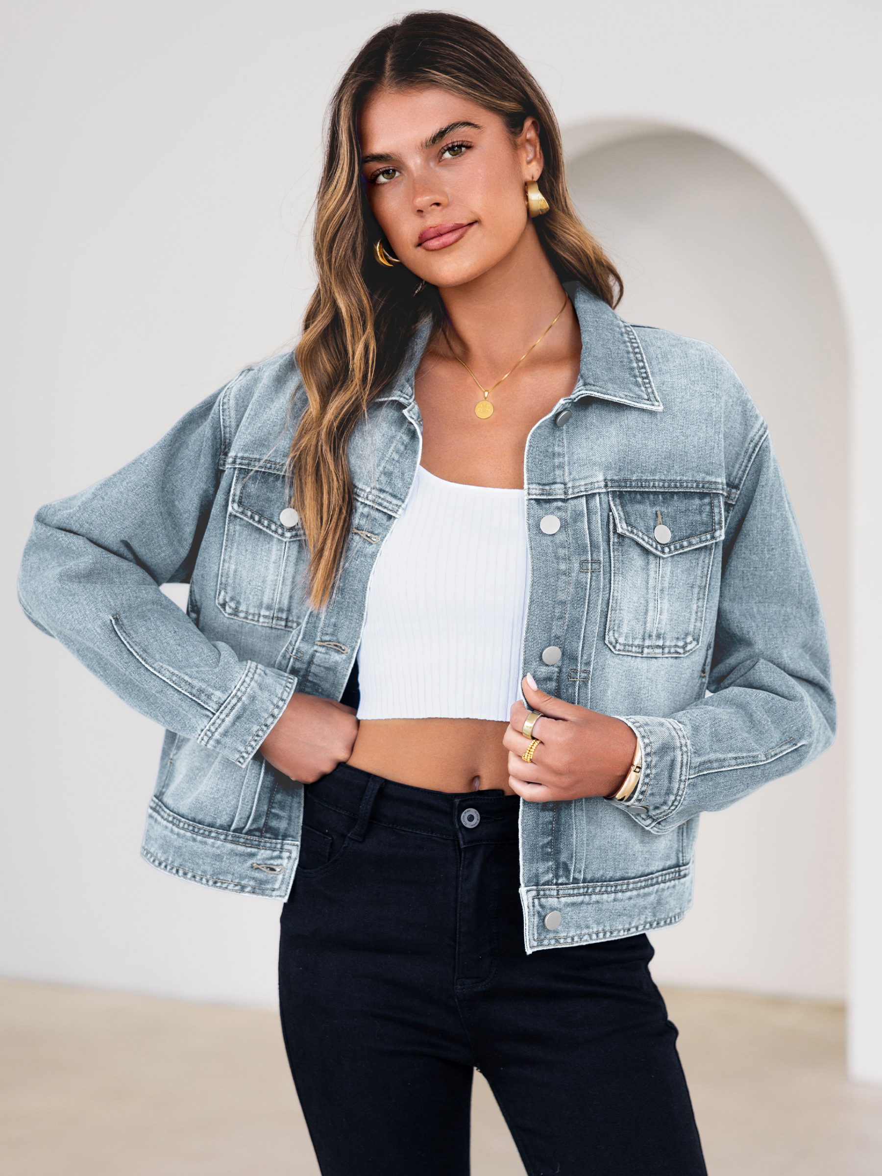 Classic Denim Trucker Jacket with Chest Pockets