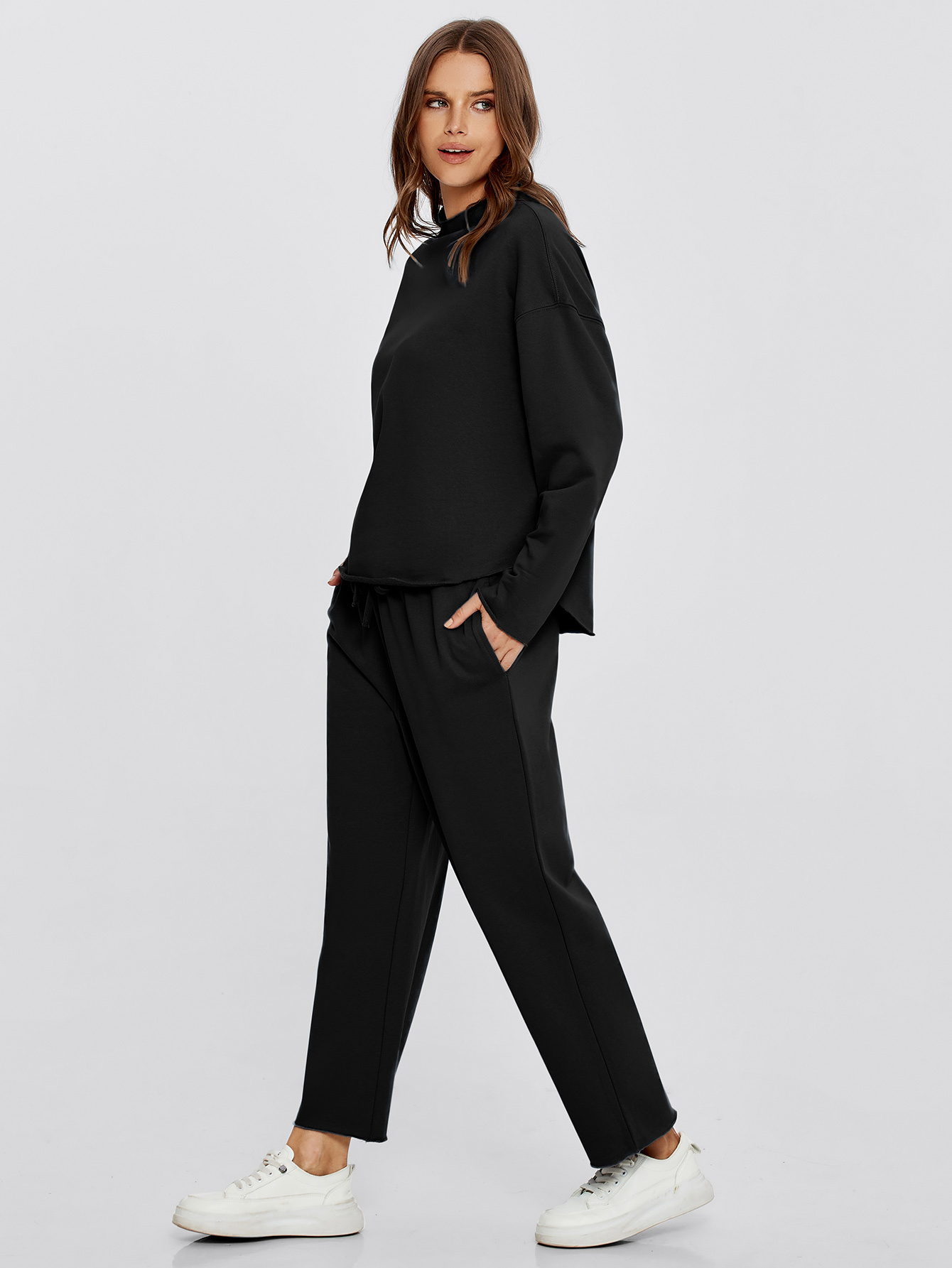 Mock Neck Pullover with Wide Leg Pants Set