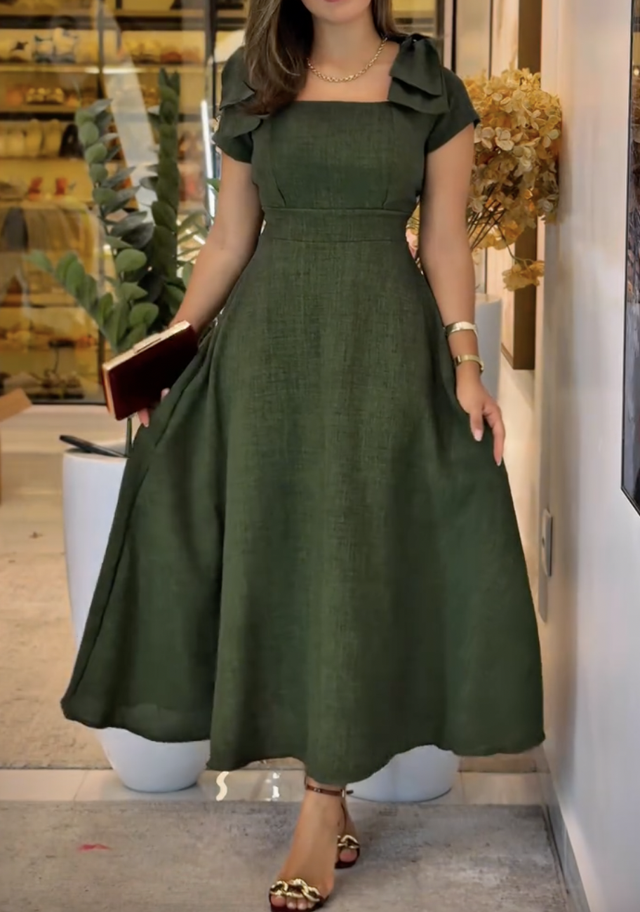 Chic Green Short Sleeve Midi Dress