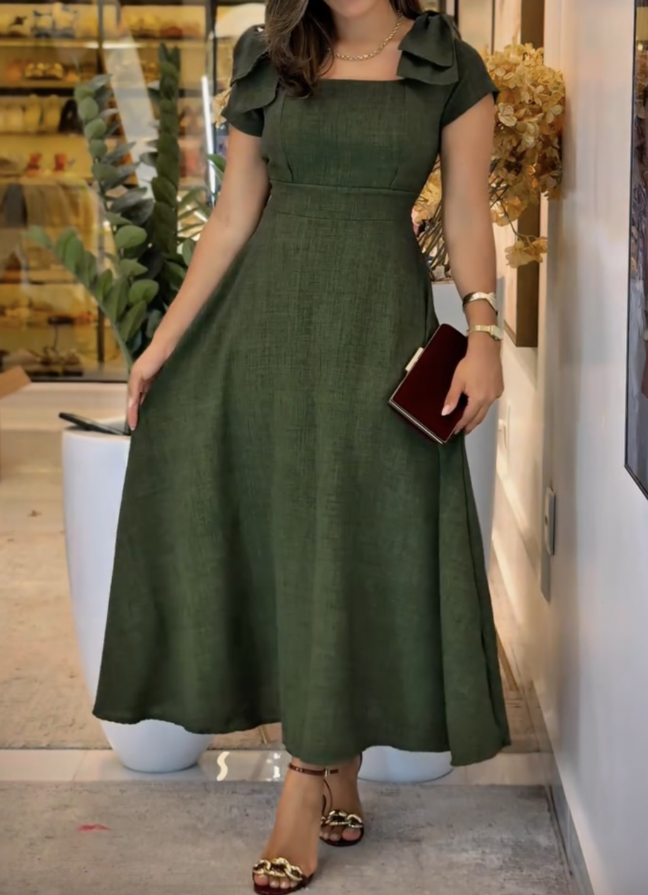 Chic Green Short Sleeve Midi Dress