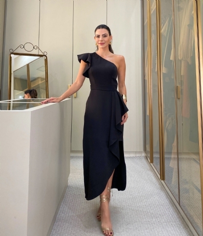 CAMILA WHITE/BLACK MIDI DRESS