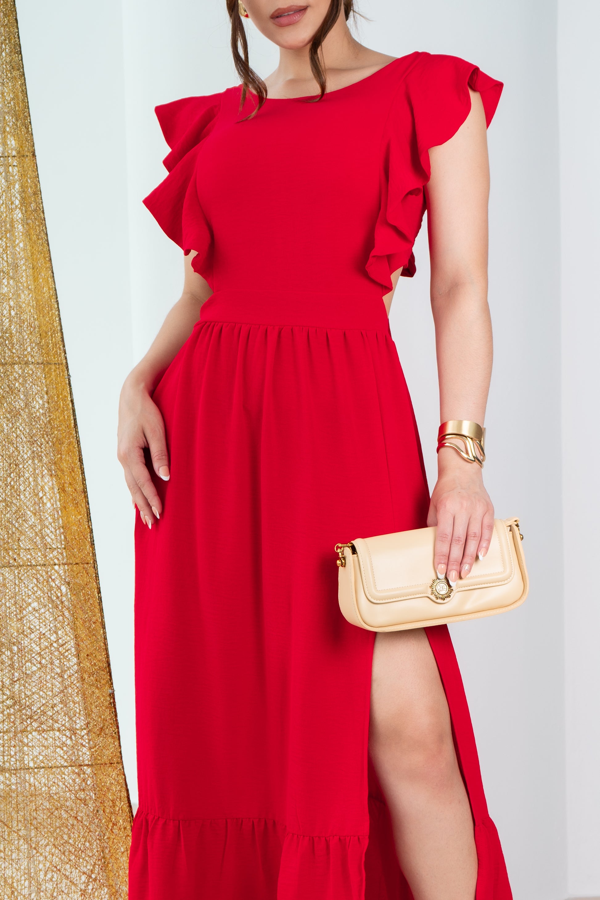 Julieat Red Sleeveless Midi Dress