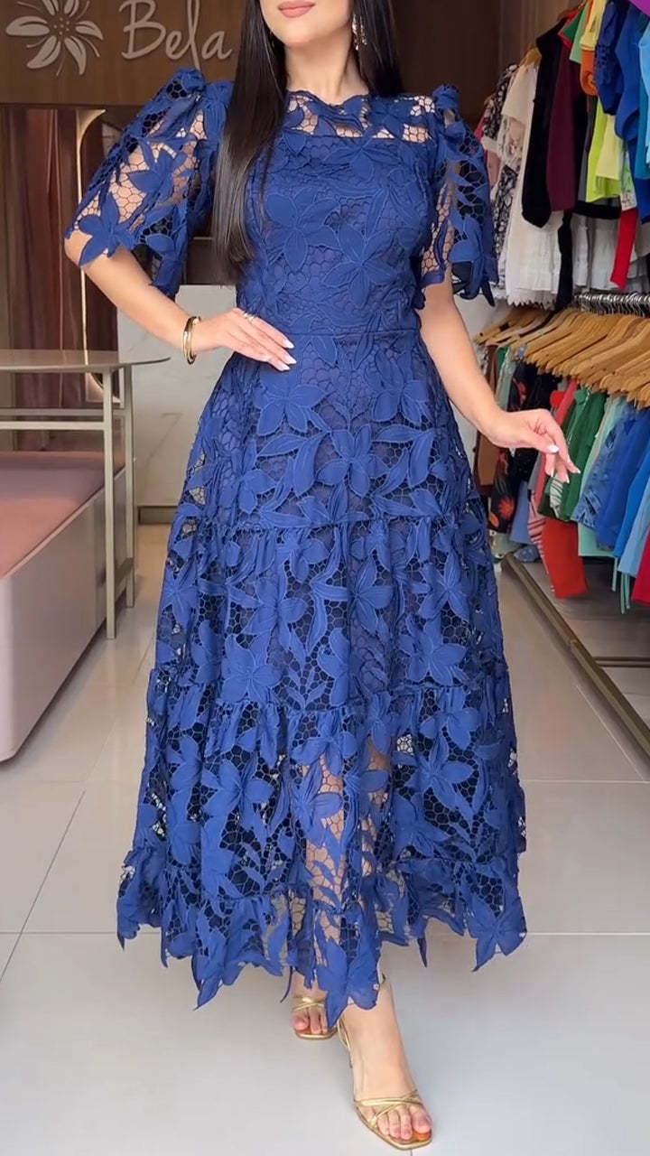 Elegant Embroidered Lace Midi Dress