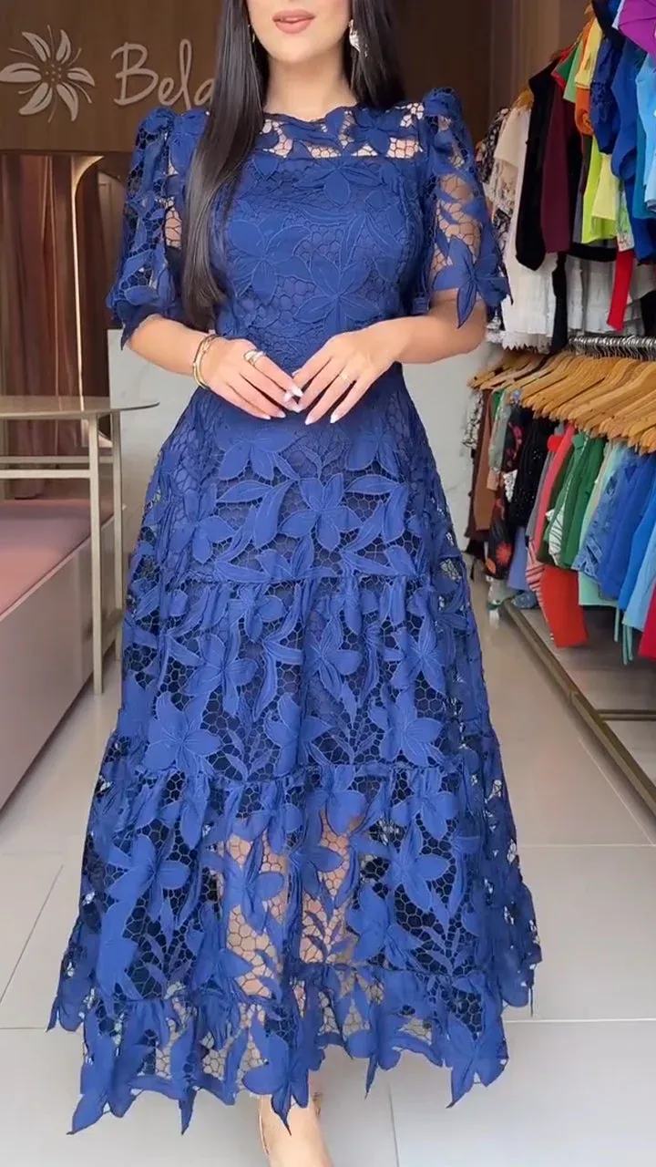 Elegant Embroidered Lace Midi Dress