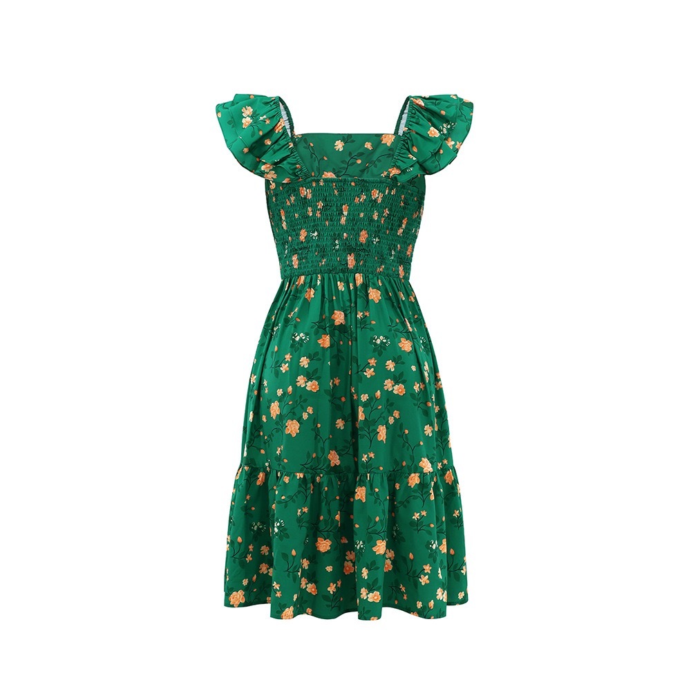 Trendy Green Printed Sleeveless Midi Dress