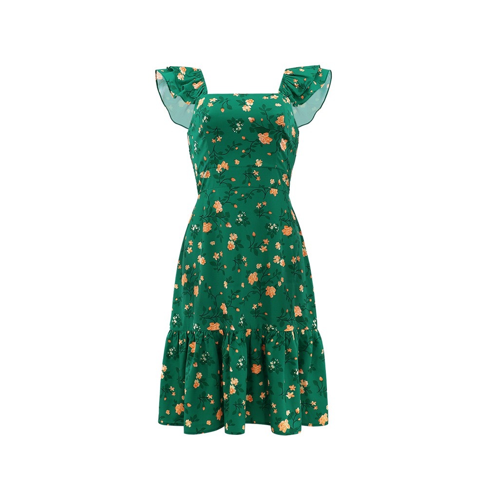 Trendy Green Printed Sleeveless Midi Dress