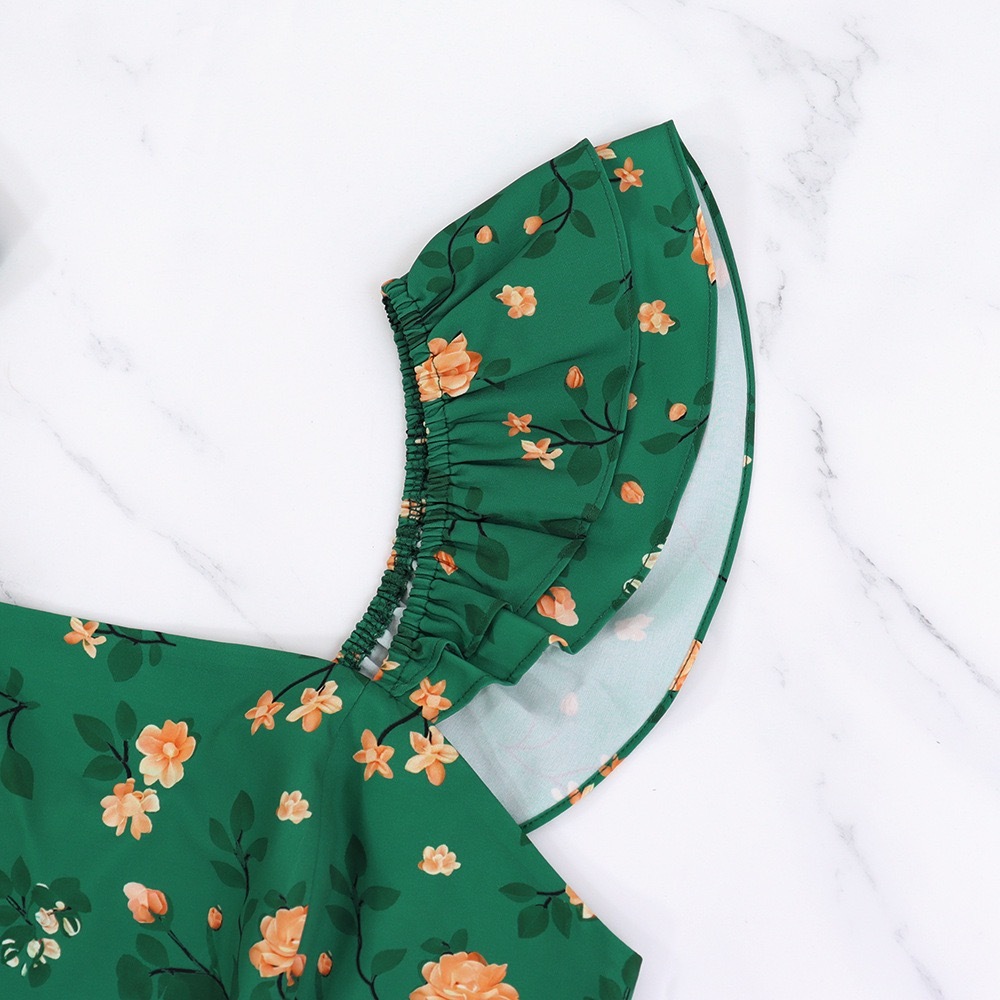 Trendy Green Printed Sleeveless Midi Dress