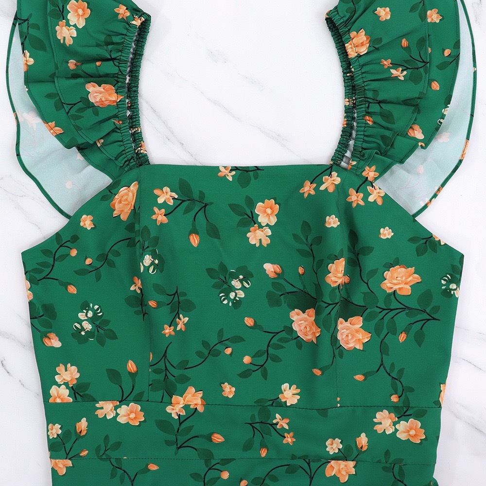 Trendy Green Printed Sleeveless Midi Dress