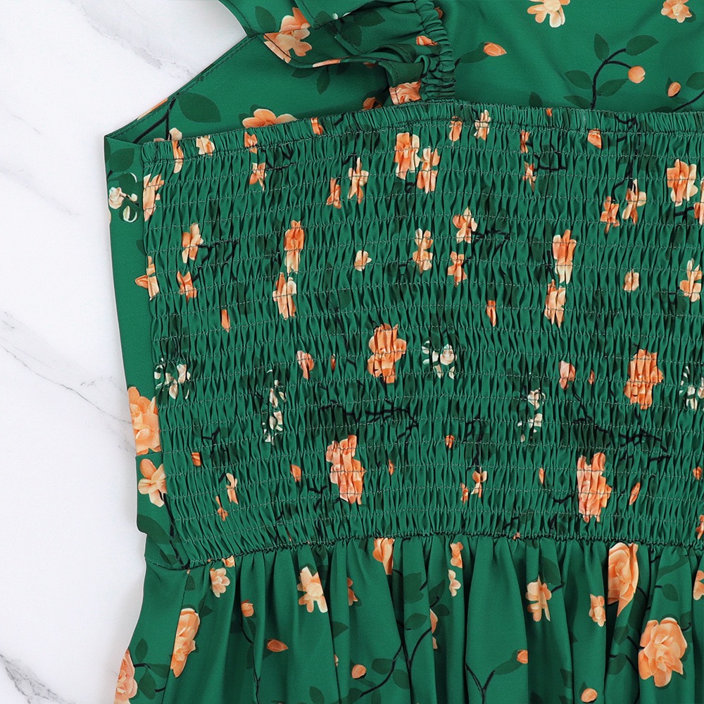 Trendy Green Printed Sleeveless Midi Dress