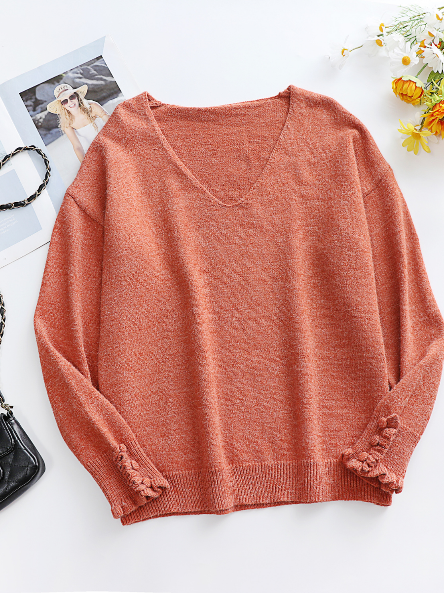 DARIUS Drop Shoulder V-neck Knit Top - Orange