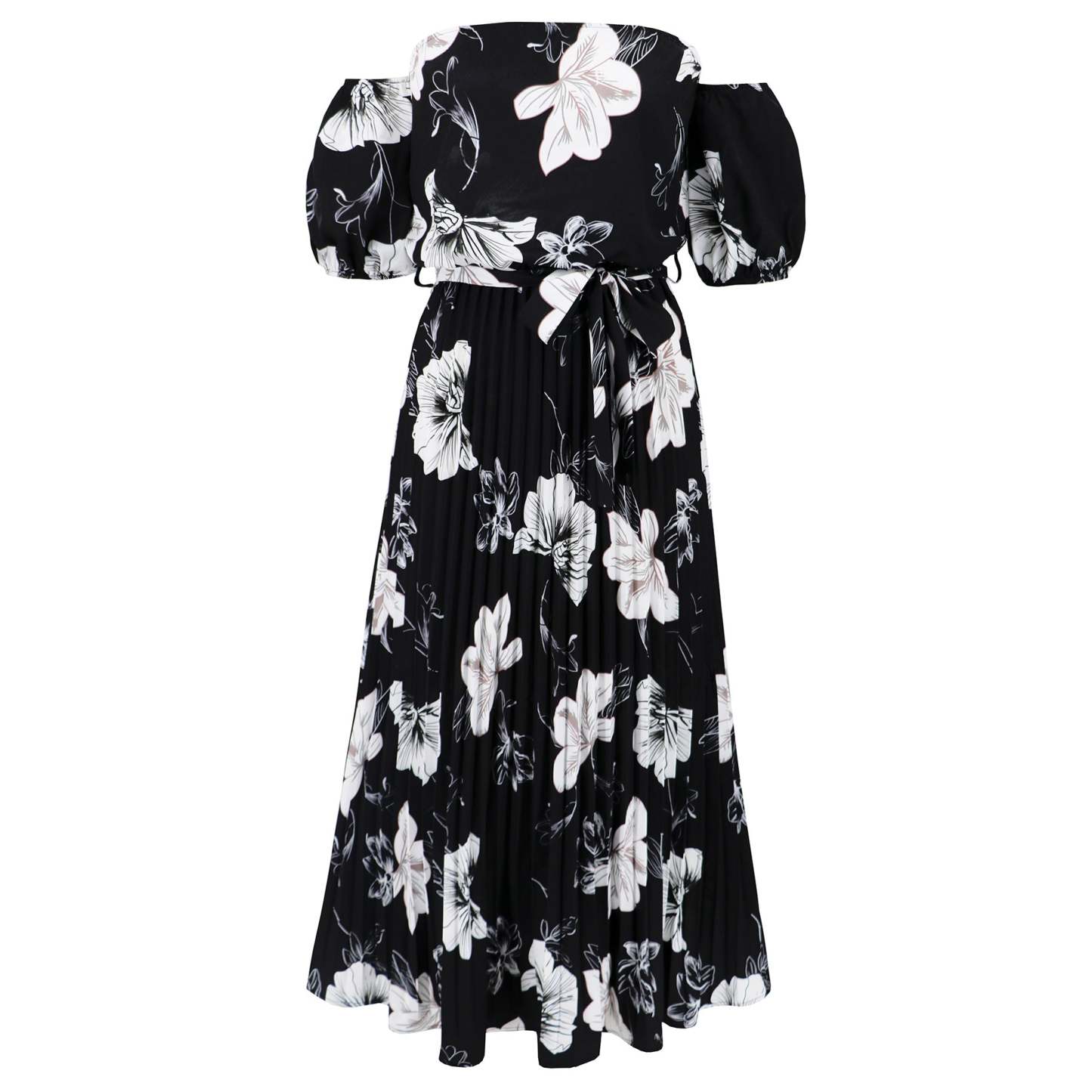 Rosalie Off The Shoulder Plisse Maxi Dress - Black