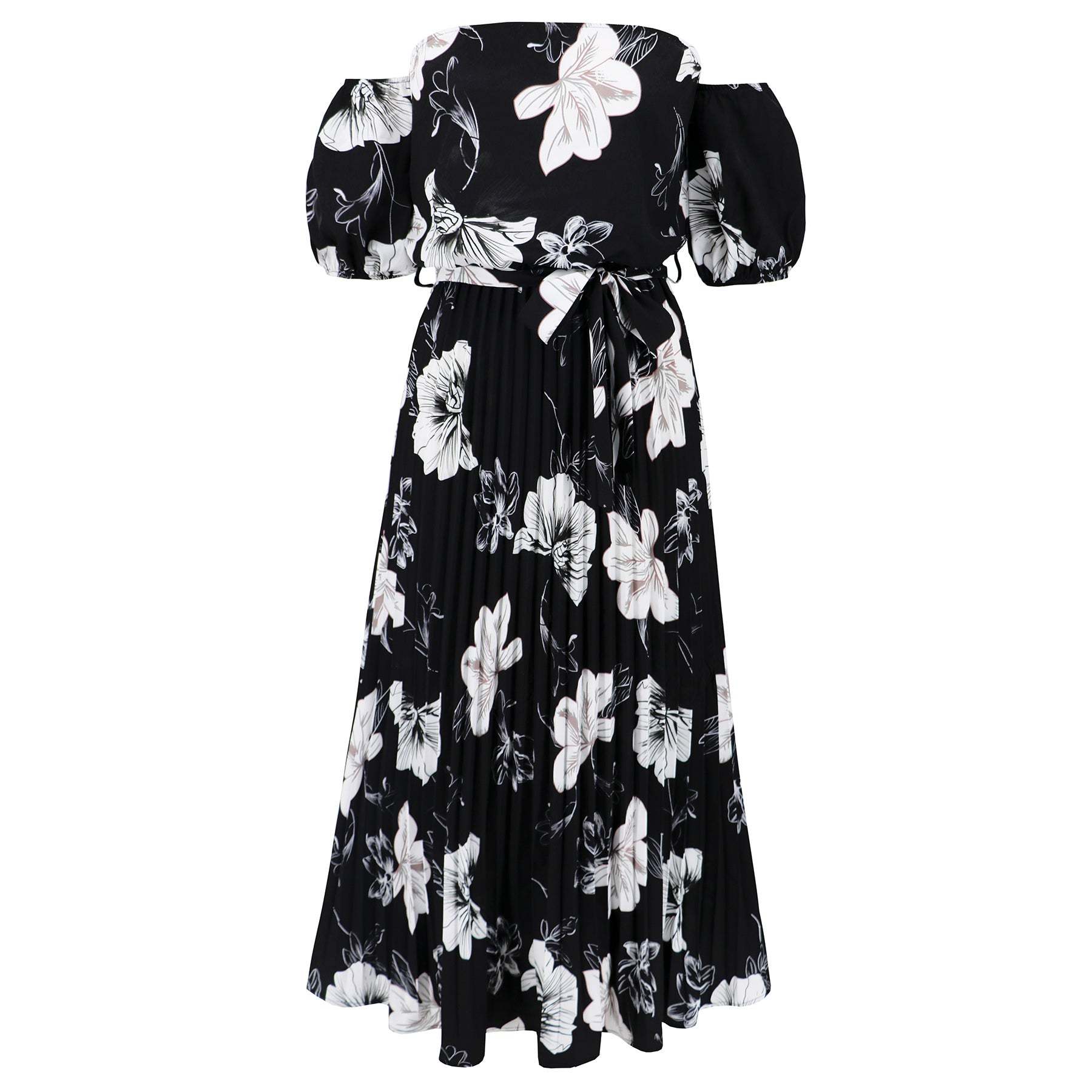 Rosalie Off The Shoulder Plisse Maxi Dress - Black