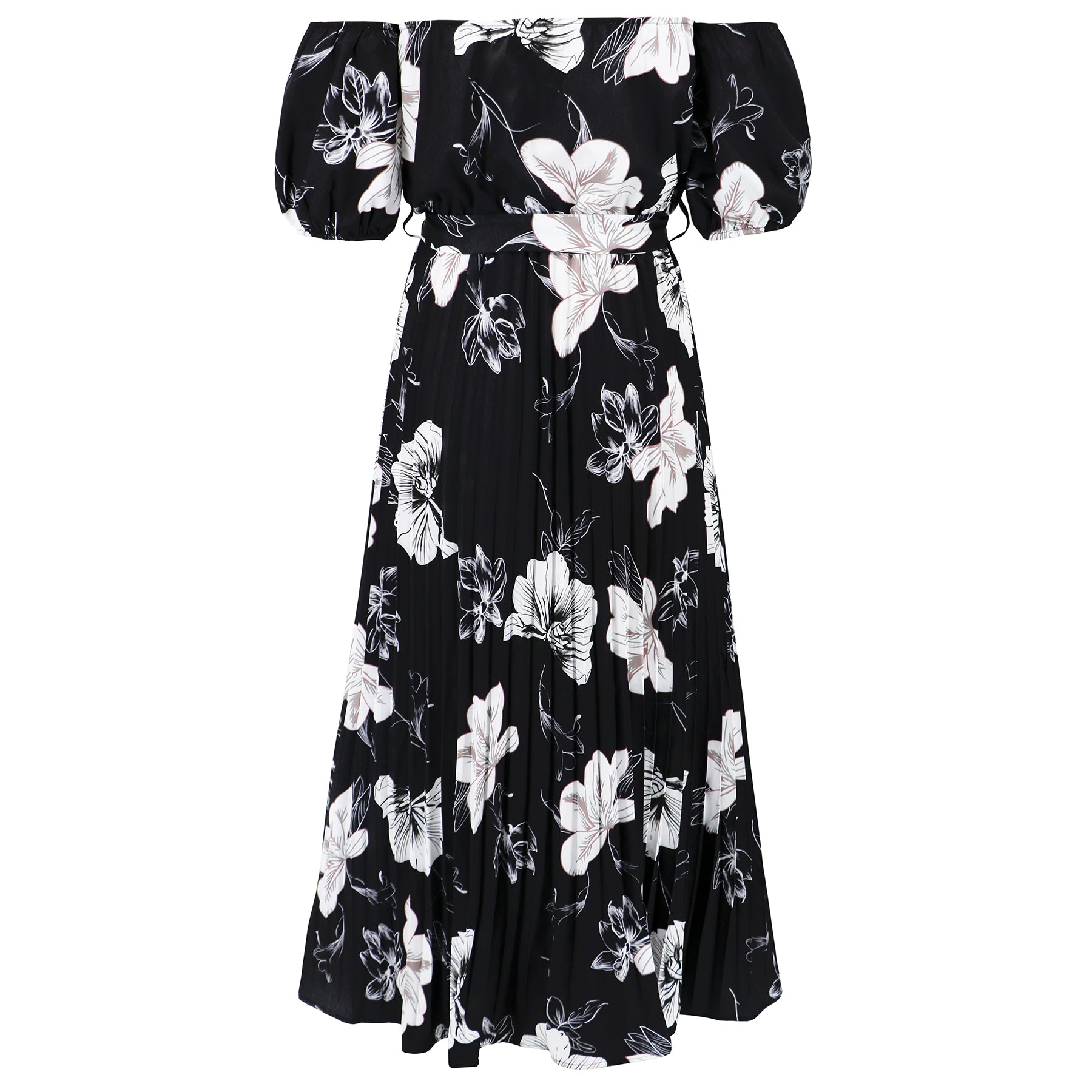 Rosalie Off The Shoulder Plisse Maxi Dress - Black