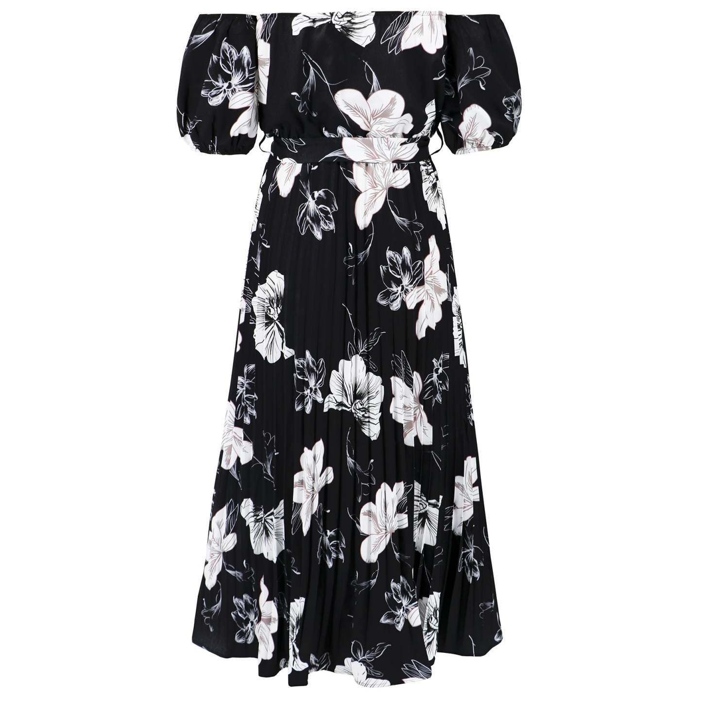 Rosalie Off The Shoulder Plisse Maxi Dress - Black