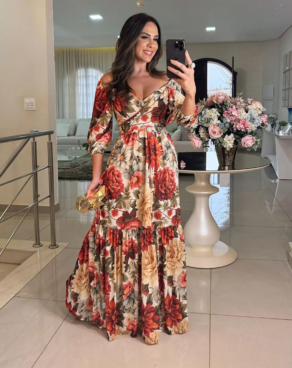 Raiene Off Flor Nude And Terracotta Maxi Dress