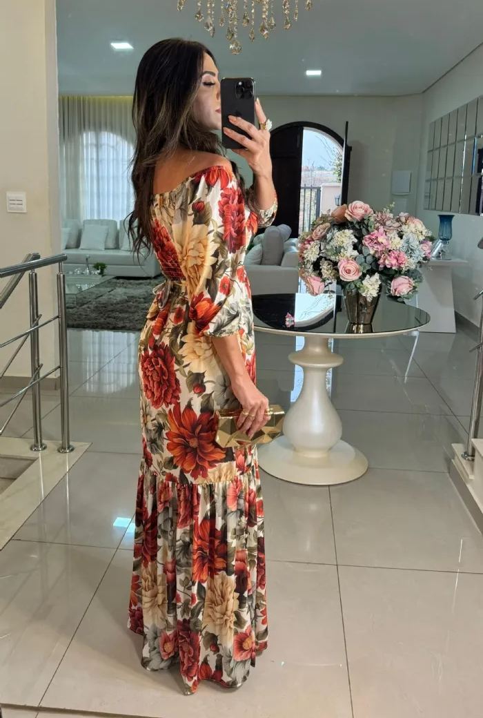 Raiene Off Flor Nude And Terracotta Maxi Dress